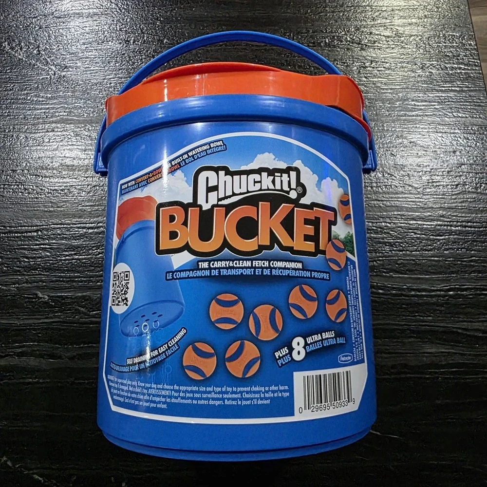 Chuckit! Ultra Ball Dog Toy Cleaning Bucket Medium 8-Pack Orange Blue 2.25